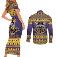 Viking-Inspired Football Christmas Couples Matching Short Sleeve Bodycon Dress and Long Sleeve Button Shirt Valhalla-la Viking Warrior - Wonder Print Shop