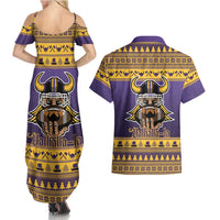 Viking-Inspired Football Christmas Couples Matching Summer Maxi Dress and Hawaiian Shirt Valhalla-la Viking Warrior - Wonder Print Shop