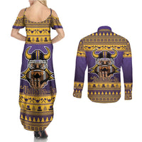 Viking-Inspired Football Christmas Couples Matching Summer Maxi Dress and Long Sleeve Button Shirt Valhalla-la Viking Warrior - Wonder Print Shop