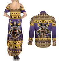 Viking-Inspired Football Christmas Couples Matching Summer Maxi Dress and Long Sleeve Button Shirt Valhalla-la Viking Warrior - Wonder Print Shop