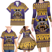 Viking-Inspired Football Christmas Family Matching Long Sleeve Bodycon Dress and Hawaiian Shirt Valhalla-la Viking Warrior - Wonder Print Shop