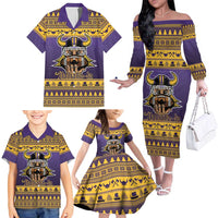 Viking-Inspired Football Christmas Family Matching Off The Shoulder Long Sleeve Dress and Hawaiian Shirt Valhalla-la Viking Warrior - Wonder Print Shop