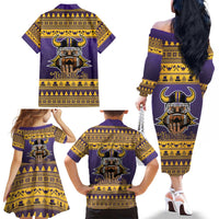 Viking-Inspired Football Christmas Family Matching Off The Shoulder Long Sleeve Dress and Hawaiian Shirt Valhalla-la Viking Warrior - Wonder Print Shop