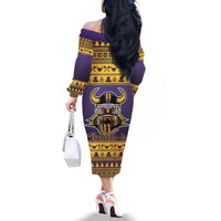 Viking-Inspired Football Christmas Family Matching Off The Shoulder Long Sleeve Dress and Hawaiian Shirt Valhalla-la Viking Warrior - Wonder Print Shop