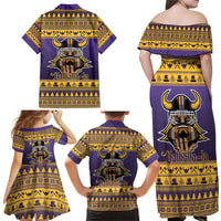 Viking-Inspired Football Christmas Family Matching Off Shoulder Maxi Dress and Hawaiian Shirt Valhalla-la Viking Warrior - Wonder Print Shop