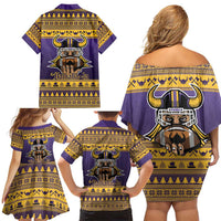 Viking-Inspired Football Christmas Family Matching Off Shoulder Short Dress and Hawaiian Shirt Valhalla-la Viking Warrior - Wonder Print Shop