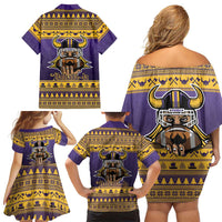 Viking-Inspired Football Christmas Family Matching Off Shoulder Short Dress and Hawaiian Shirt Valhalla-la Viking Warrior - Wonder Print Shop