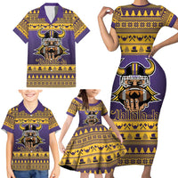 Viking-Inspired Football Christmas Family Matching Short Sleeve Bodycon Dress and Hawaiian Shirt Valhalla-la Viking Warrior - Wonder Print Shop
