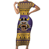 Viking-Inspired Football Christmas Family Matching Short Sleeve Bodycon Dress and Hawaiian Shirt Valhalla-la Viking Warrior - Wonder Print Shop