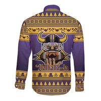 Viking-Inspired Football Christmas Long Sleeve Button Shirt Valhalla-la Viking Warrior - Wonder Print Shop