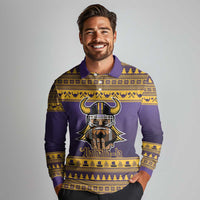Viking-Inspired Football Christmas Long Sleeve Polo Shirt Valhalla-la Viking Warrior - Wonder Print Shop