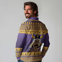 Viking-Inspired Football Christmas Long Sleeve Polo Shirt Valhalla-la Viking Warrior - Wonder Print Shop