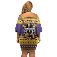 Viking-Inspired Football Christmas Off Shoulder Short Dress Valhalla-la Viking Warrior - Wonder Print Shop
