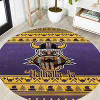 Viking-Inspired Football Christmas Round Carpet Valhalla-la Viking Warrior - Wonder Print Shop