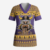 Viking-Inspired Football Christmas Scrub Top Valhalla-la Viking Warrior - Wonder Print Shop