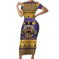 Viking-Inspired Football Christmas Short Sleeve Bodycon Dress Valhalla-la Viking Warrior - Wonder Print Shop