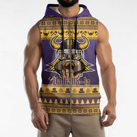 Viking-Inspired Football Christmas Sleeveless Zip Hoodie Valhalla-la Viking Warrior - Wonder Print Shop