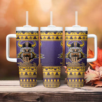 Viking-Inspired Football Christmas Tumbler With Handle Valhalla-la Viking Warrior - Wonder Print Shop