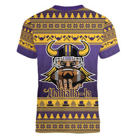 Viking-Inspired Football Christmas Women V-Neck T-Shirt Valhalla-la Viking Warrior - Wonder Print Shop