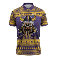 Viking-Inspired Football Christmas Zipper Polo Shirt Valhalla-la Viking Warrior - Wonder Print Shop