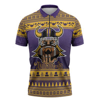 Viking-Inspired Football Christmas Zipper Polo Shirt Valhalla-la Viking Warrior - Wonder Print Shop