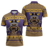 Viking-Inspired Football Christmas Zipper Polo Shirt Valhalla-la Viking Warrior - Wonder Print Shop