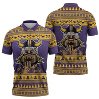 Viking-Inspired Football Christmas Zipper Polo Shirt Valhalla-la Viking Warrior - Wonder Print Shop