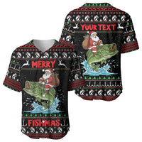 Merry Fishmas Santa Riding Bass Personalized Baseball Jersey Funny Christmas - Wonder Print Shop