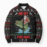Merry Fishmas Santa Riding Bass Personalized Bomber Puffer Jacket Funny Christmas - Wonder Print Shop
