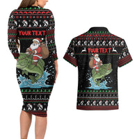 Merry Fishmas Santa Riding Bass Personalized Couples Matching Long Sleeve Bodycon Dress and Hawaiian Shirt Funny Christmas - Wonder Print Shop