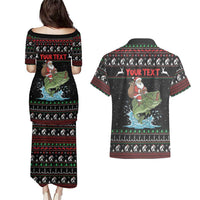 Merry Fishmas Santa Riding Bass Personalized Couples Matching Puletasi and Hawaiian Shirt Funny Christmas - Wonder Print Shop