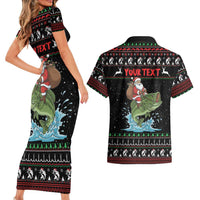 Merry Fishmas Santa Riding Bass Personalized Couples Matching Short Sleeve Bodycon Dress and Hawaiian Shirt Funny Christmas - Wonder Print Shop