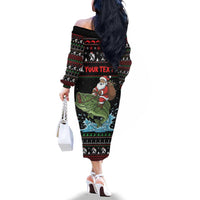 Merry Fishmas Santa Riding Bass Personalized Family Matching Off The Shoulder Long Sleeve Dress and Hawaiian Shirt Funny Christmas - Wonder Print Shop