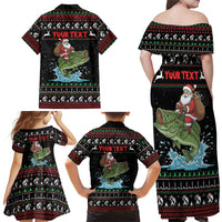 Merry Fishmas Santa Riding Bass Personalized Family Matching Off Shoulder Maxi Dress and Hawaiian Shirt Funny Christmas - Wonder Print Shop