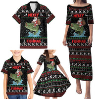 Merry Fishmas Santa Riding Bass Personalized Family Matching Puletasi and Hawaiian Shirt Funny Christmas - Wonder Print Shop