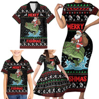 Merry Fishmas Santa Riding Bass Personalized Family Matching Short Sleeve Bodycon Dress and Hawaiian Shirt Funny Christmas - Wonder Print Shop