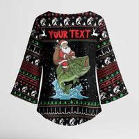 Merry Fishmas Santa Riding Bass Personalized Kimono Sleeve Blouse Funny Christmas - Wonder Print Shop