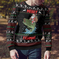 Merry Fishmas Santa Riding Bass Personalized Ugly Christmas Sweater Funny Christmas - Wonder Print Shop