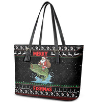 Merry Fishmas Santa Riding Bass Leather Tote Bag Funny Christmas - Wonder Print Shop