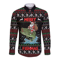 Merry Fishmas Santa Riding Bass Personalized Long Sleeve Button Shirt Funny Christmas - Wonder Print Shop