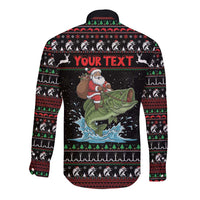 Merry Fishmas Santa Riding Bass Personalized Long Sleeve Button Shirt Funny Christmas - Wonder Print Shop