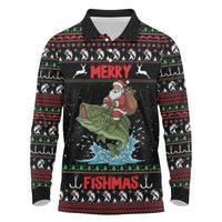 Merry Fishmas Santa Riding Bass Personalized Long Sleeve Polo Shirt Funny Christmas - Wonder Print Shop