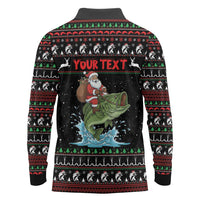 Merry Fishmas Santa Riding Bass Personalized Long Sleeve Polo Shirt Funny Christmas - Wonder Print Shop
