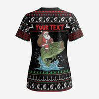 Merry Fishmas Santa Riding Bass Personalized Scrub Top Funny Christmas - Wonder Print Shop