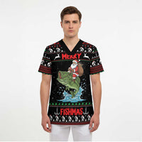 Merry Fishmas Santa Riding Bass Personalized Scrub Top Funny Christmas - Wonder Print Shop