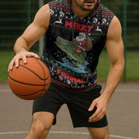 Merry Fishmas Santa Riding Bass Personalized Sleeveless Hoodie Funny Christmas - Wonder Print Shop