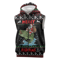 Merry Fishmas Santa Riding Bass Personalized Sleeveless Zip Hoodie Funny Christmas - Wonder Print Shop