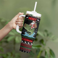 Merry Fishmas Santa Riding Bass Personalized Tumbler With Handle Funny Christmas - Wonder Print Shop