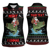Merry Fishmas Santa Riding Bass Personalized Women Sleeveless Polo Shirt Funny Christmas - Wonder Print Shop