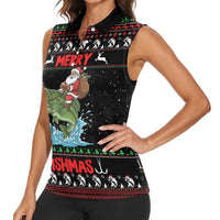 Merry Fishmas Santa Riding Bass Personalized Women Sleeveless Polo Shirt Funny Christmas - Wonder Print Shop